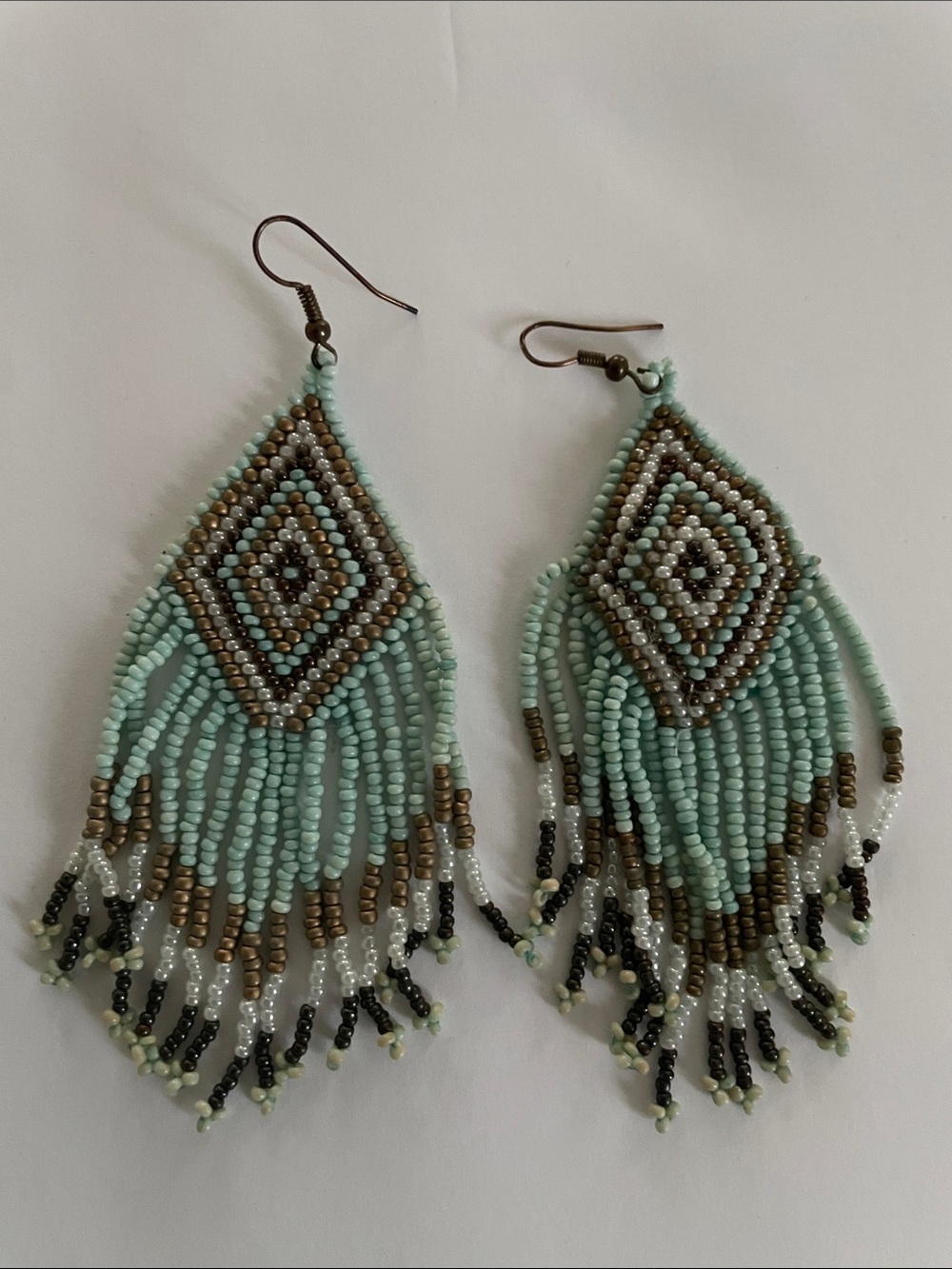 Native American Style Seed Beaded Tassel Fringe Chandelier Pierced Earrings Boho